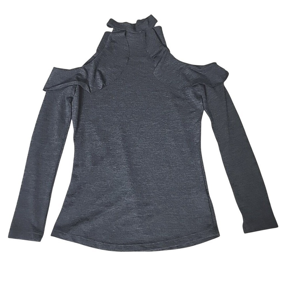 William Rast Wyatt Gray Sweater XS Cold Shoulder Long Sleeve Ruffle